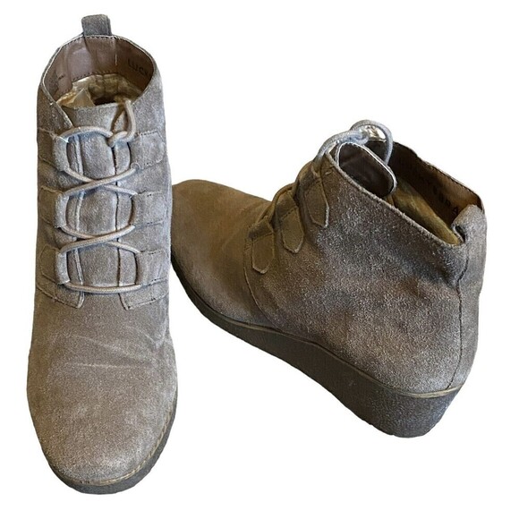 Lucky Brand Jaemma Lace Up Wedge Ankle Boots Booties Tan Leather US Women's 9.5M - Picture 1 of 9